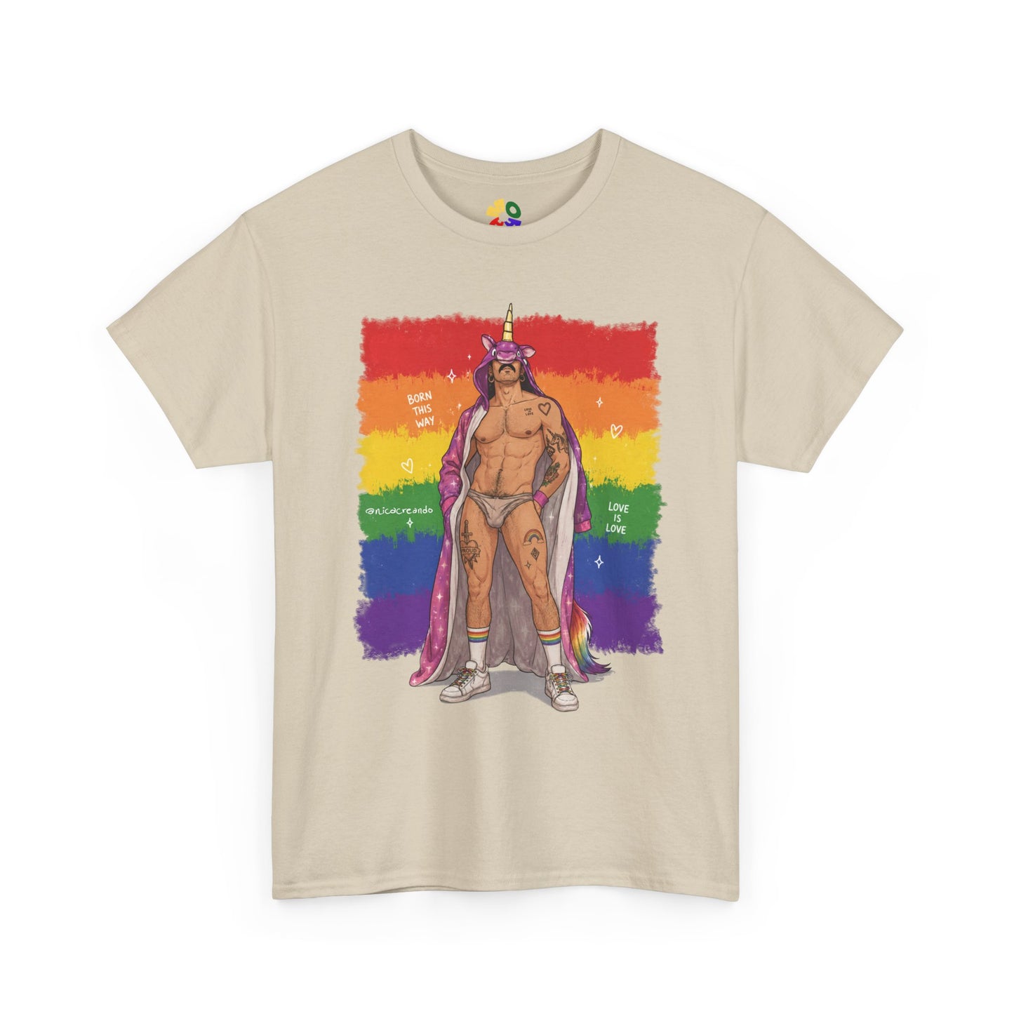 Pride King Graphic Tee — Rainbow Flag Muscle Man Illustration