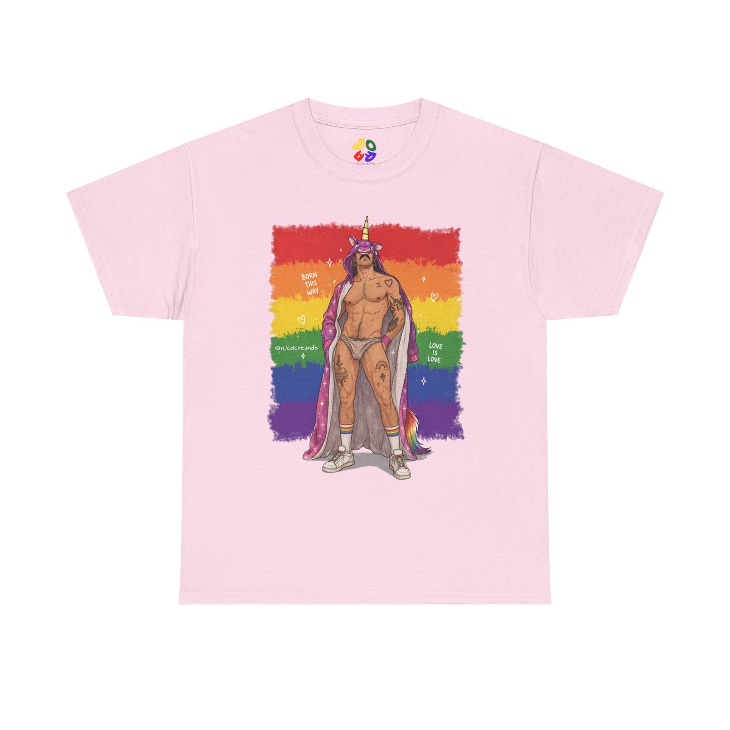 Pride King Graphic Tee — Rainbow Flag Muscle Man Illustration